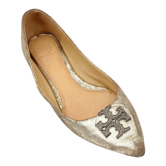 Tory Burch Silver Metallic Leather Ballet Flats Pointed Toe Size 8M - Picture 9 of 9